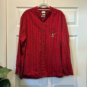 Disney Store Mickey Mouse Embroidered Plaid Button Down Shirt Vintage XL